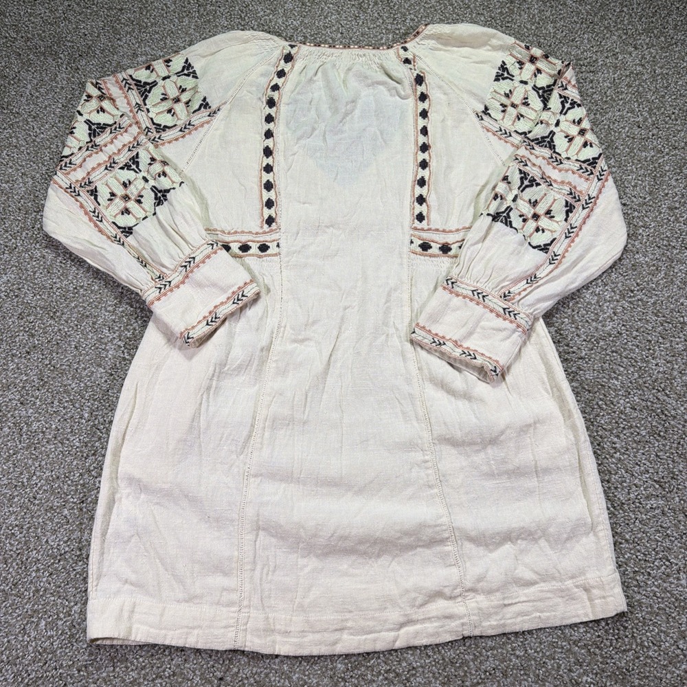 Free People Womens XS Mini Tunic Dress Embroidered Ivory Long Sleeve All My Life - Picture 8 of 8